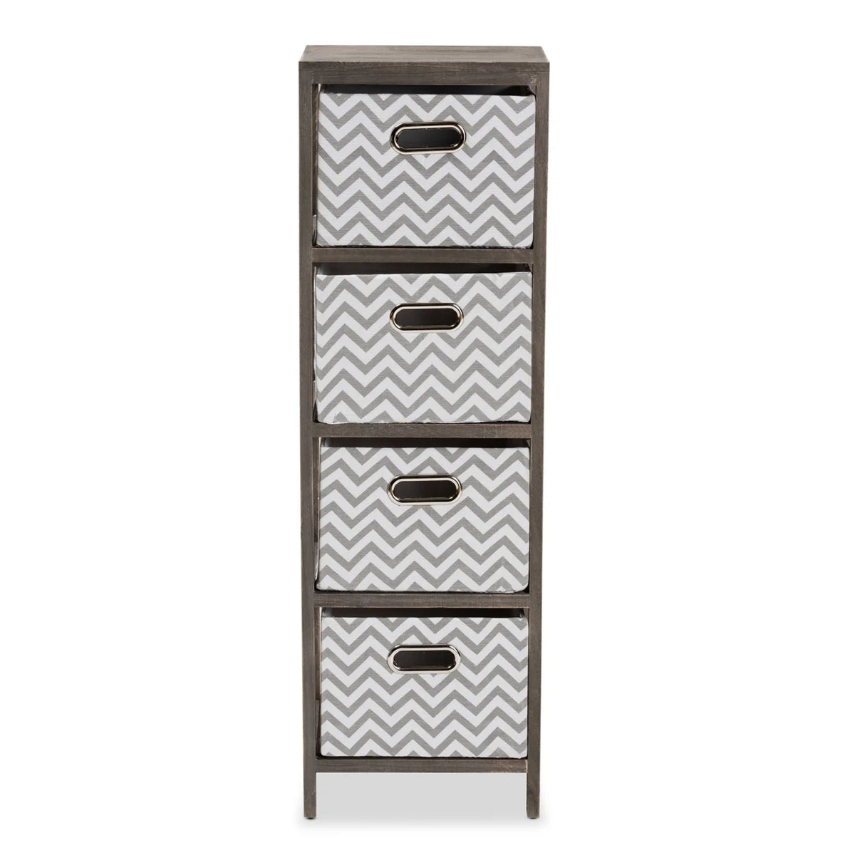 Grey and White Fabric 4-Basket Tallboy Storage Unit C5680
