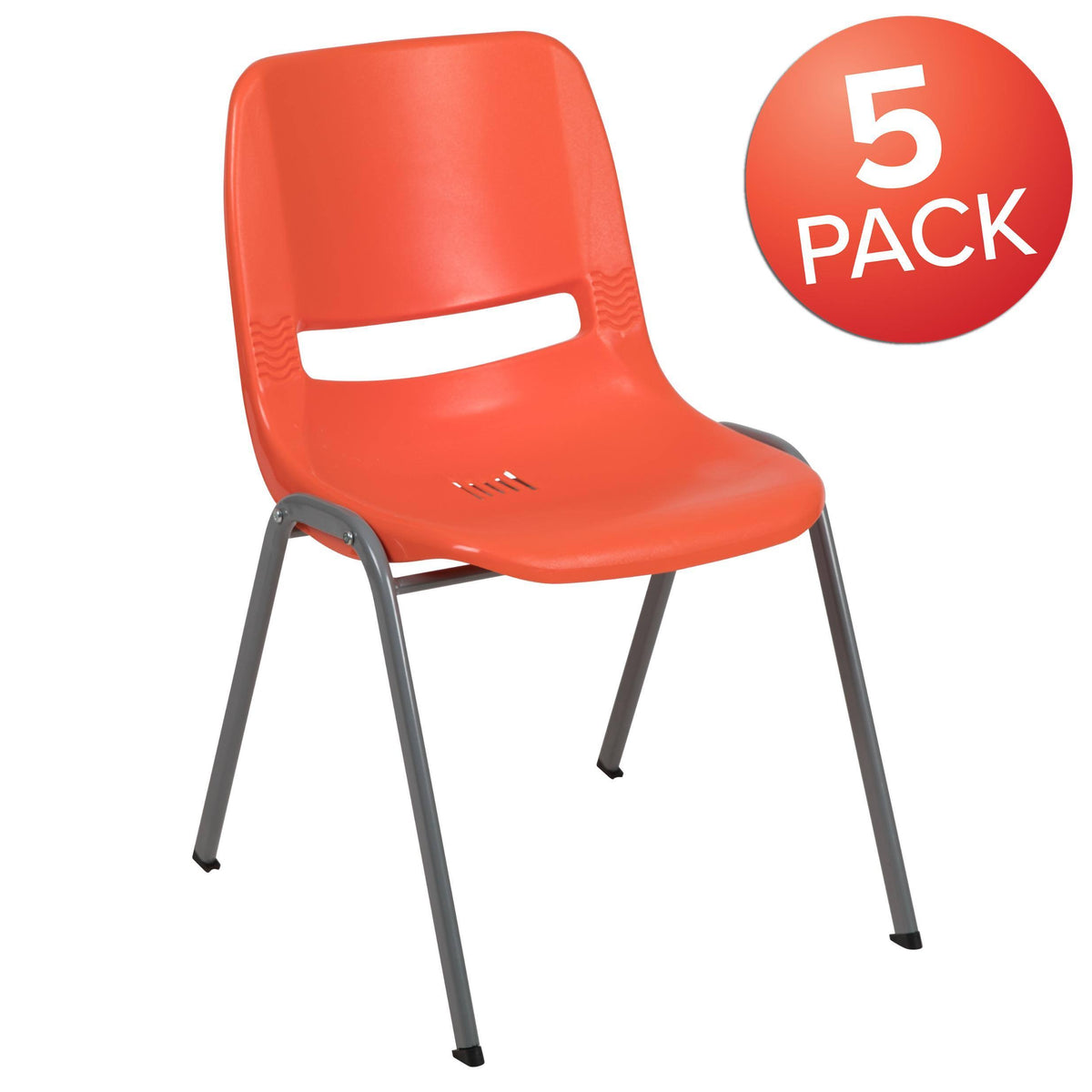 White Ergonomic Shell Stack Chair with Gray Frame K439785