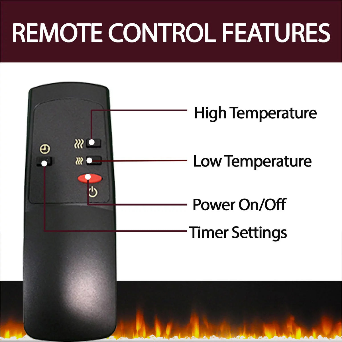 34" Freestanding White Electric Fireplace Heater with Storage Shelf & Remote Control L76137