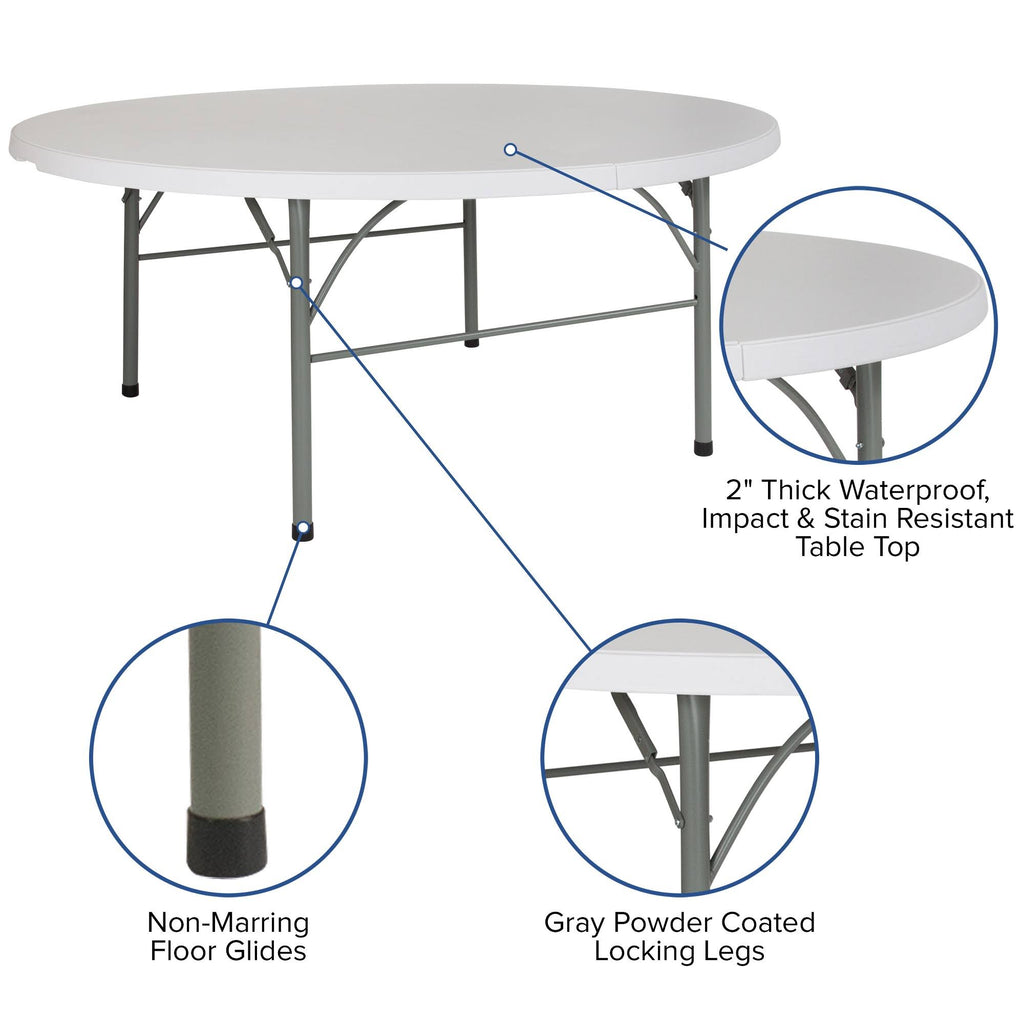6-Foot Round Bi-Fold Granite White Plastic Folding Table X816406