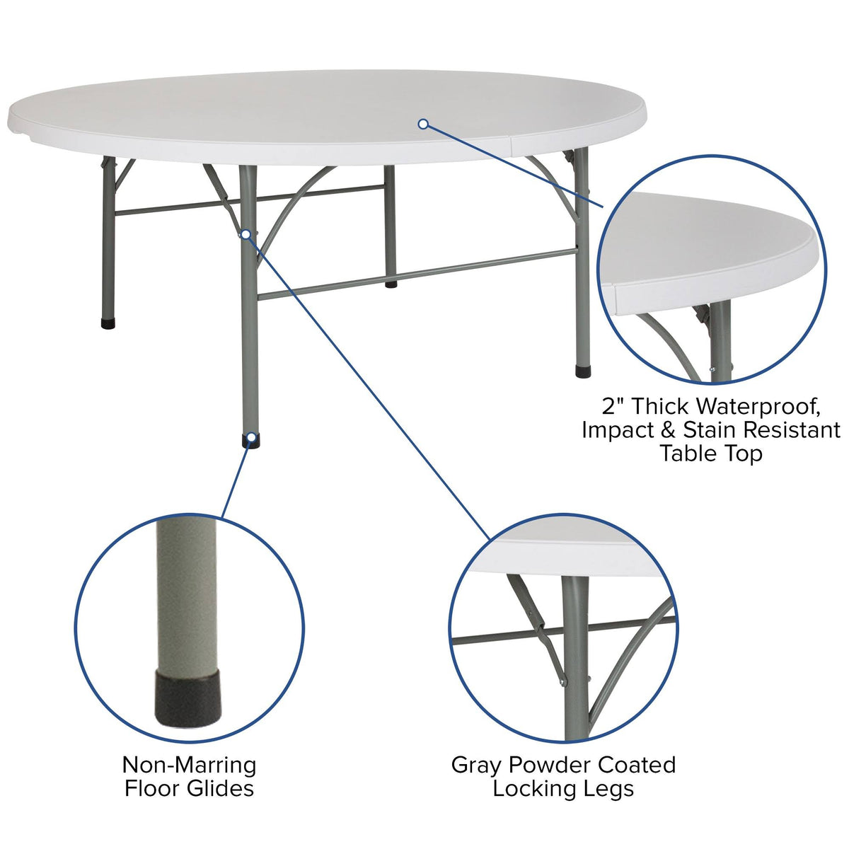 6-Foot Round Bi-Fold Granite White Plastic Folding Table X816406