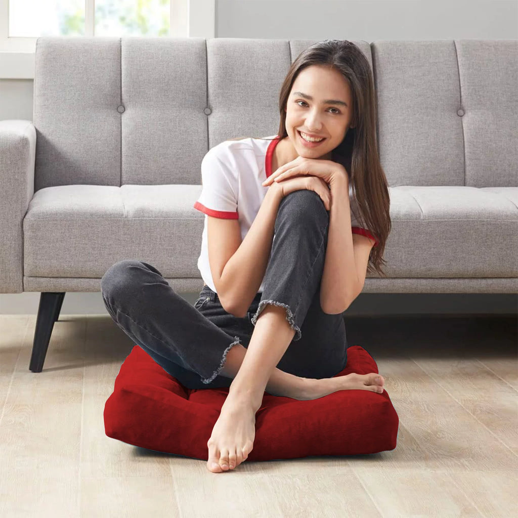 22 Inch Square Cotton Floor Pillow, 2Pcs Wine Red N675880