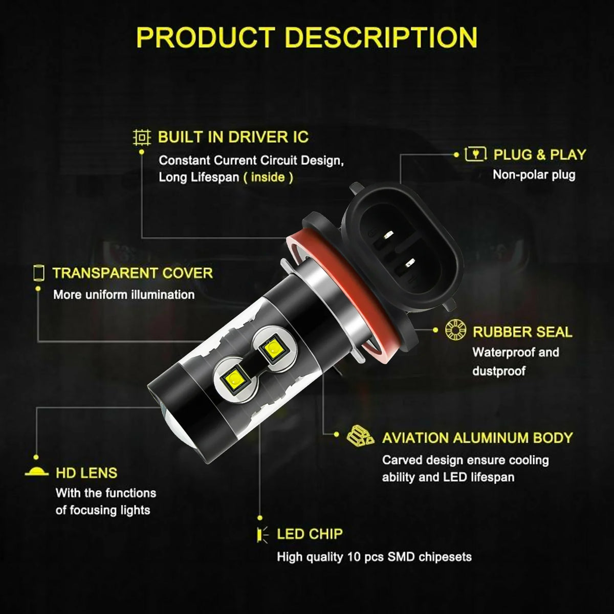 D3S H11 HID LED Fog Light Bulbs 6000K R352988