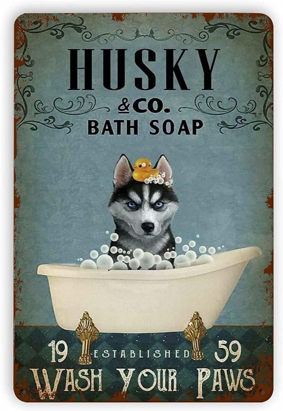 Black Pug Bathroom Metal Tin Sign 8x12 Inch M1772