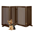 Espresso 4-Panel Freestanding Wooden Pet Gate with Walk Through Door X644