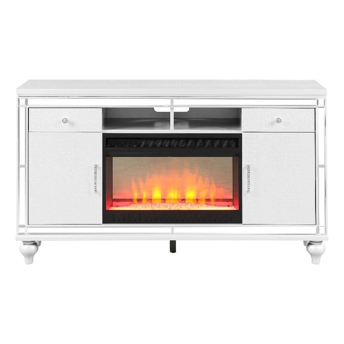 Solid Wood TV Stand With Electric Fireplace in White C995431