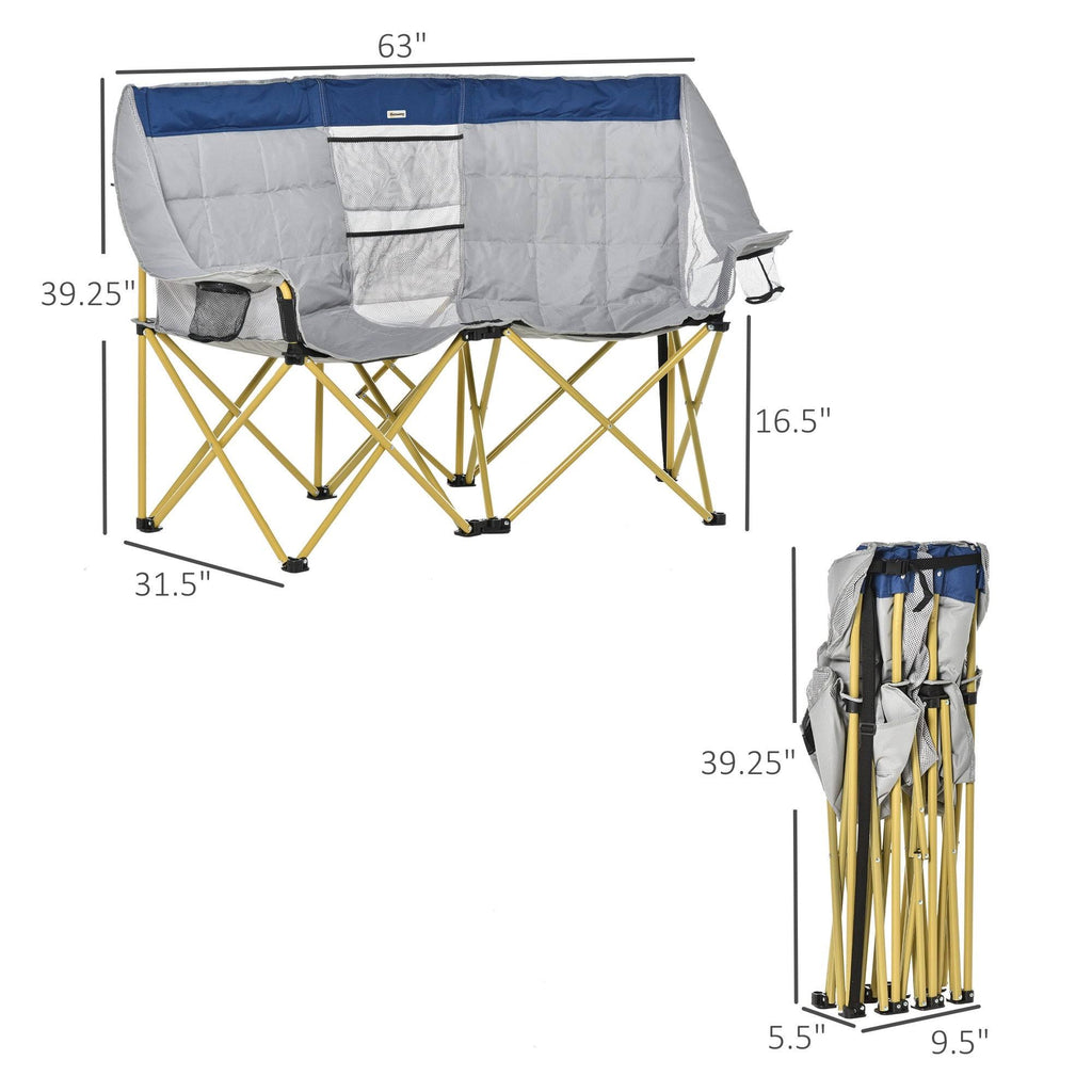 Double Seat Folding Camping Chair with Storage Pocket & Cup Holder H293408