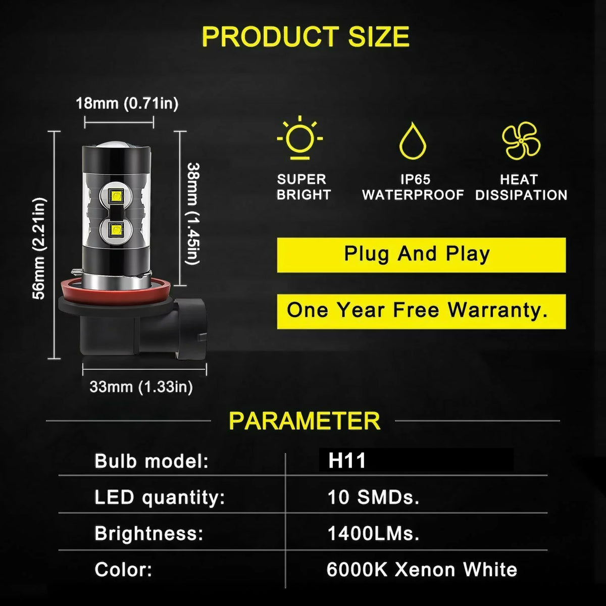 D3S H11 HID LED Fog Light Bulbs 6000K R352988