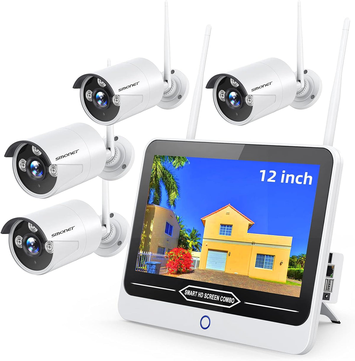 3MP Wireless Security Camera System with 12" Monitor, 8CH NVR Kit, 4Pcs Outdoor Indoor IP Cameras J9504