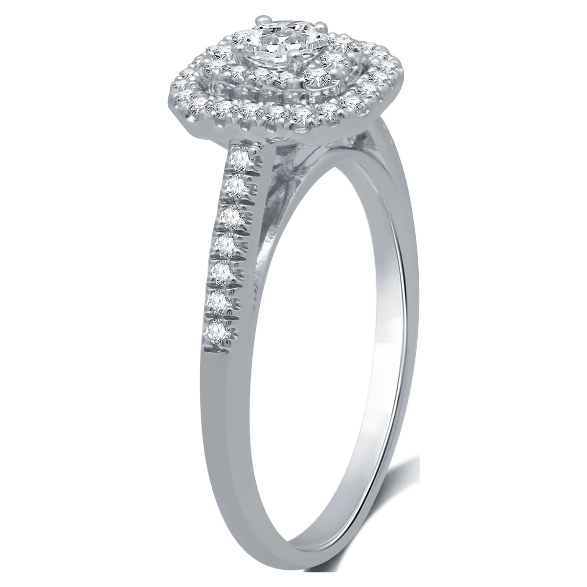 Emerald Halo Diamond 10 Kt White Gold Engagement Ring K414
