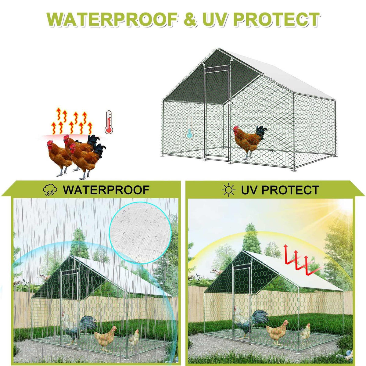 Outdoor Metal Chicken Coop Cover with Ball Bungees W2465