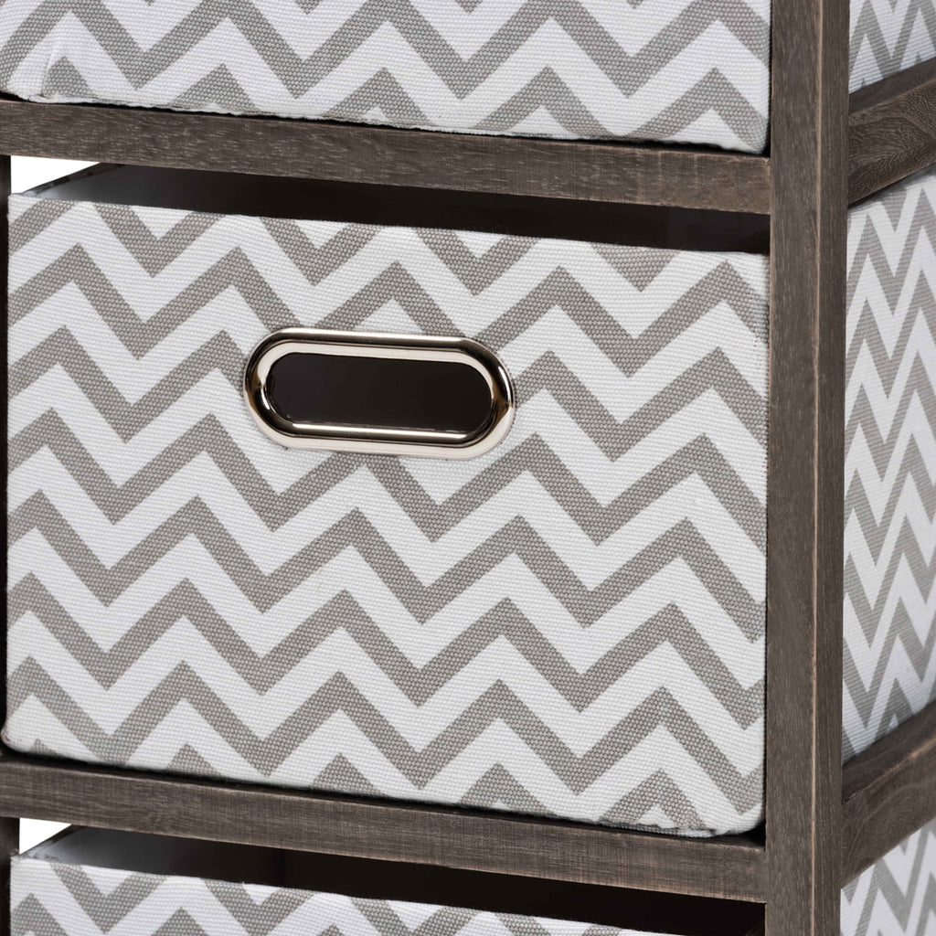 Grey and White Fabric 4-Basket Tallboy Storage Unit C5680