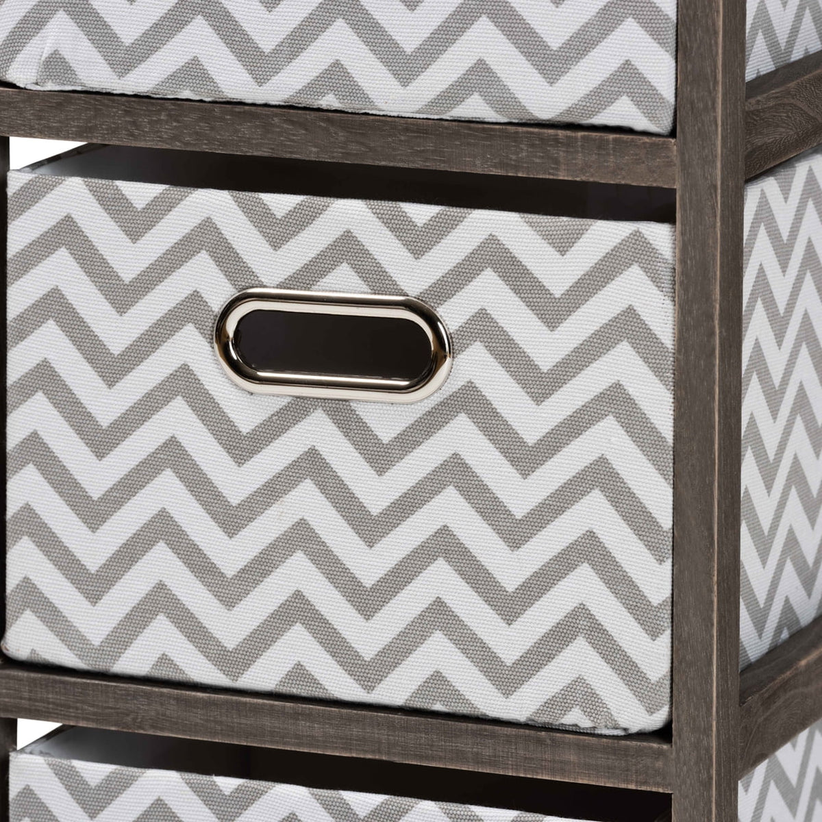 Grey and White Fabric 4-Basket Tallboy Storage Unit C5680