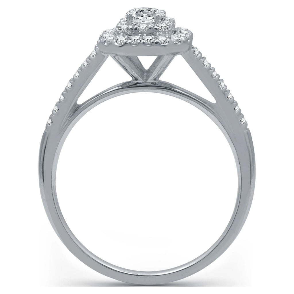 Emerald Halo Diamond 10 Kt White Gold Engagement Ring K414