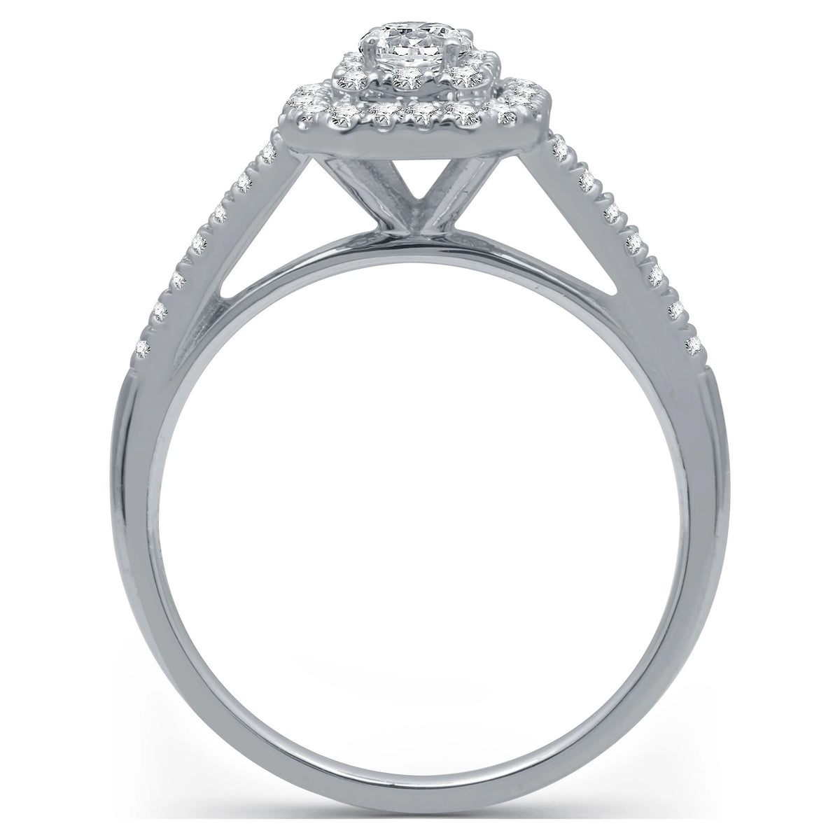 Emerald Halo Diamond 10 Kt White Gold Engagement Ring K414