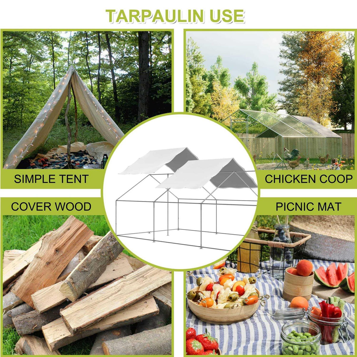 Outdoor Metal Chicken Coop Cover with Ball Bungees W2465