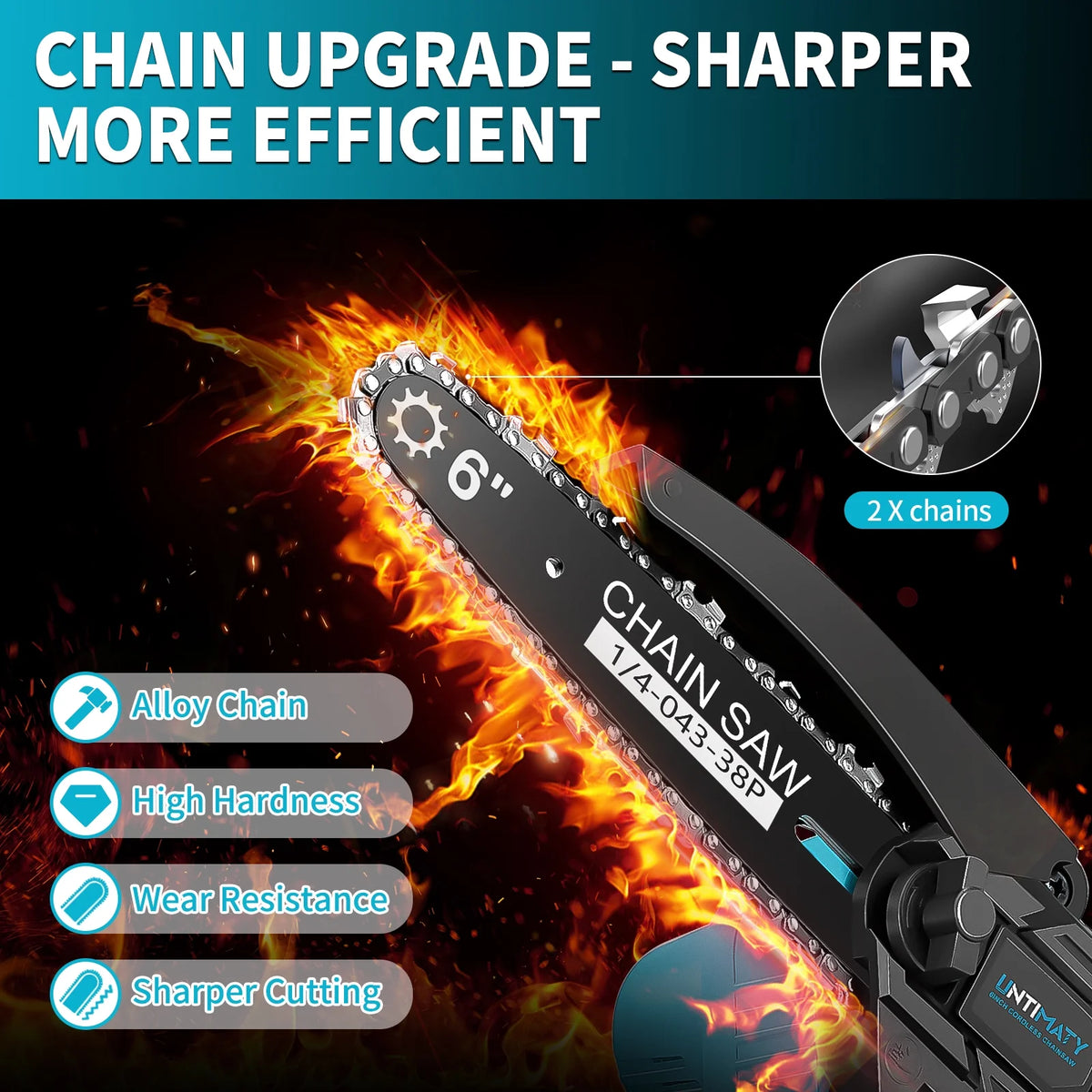 Mini Cordless Chainsaw, 6-Inch Battery Powered with 2 Batteries 2 Chains X92112