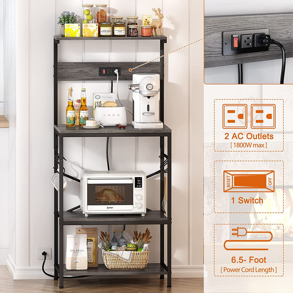 Charcoal Gray 4 Tiers Kitchen Bakers Rack with Power Outlet Y469