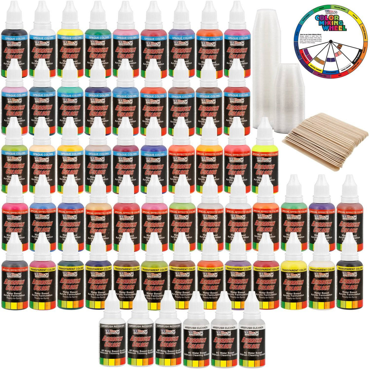 54 Color Acrylic Airbrush Paint Set with Cleaner Thinner Q72719