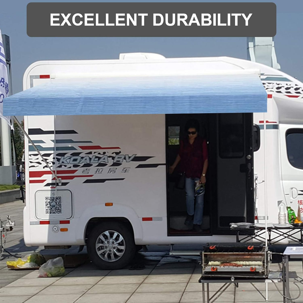 Waterproof Vinyl RV Awning Fabric Shade Screen - 18' F627173