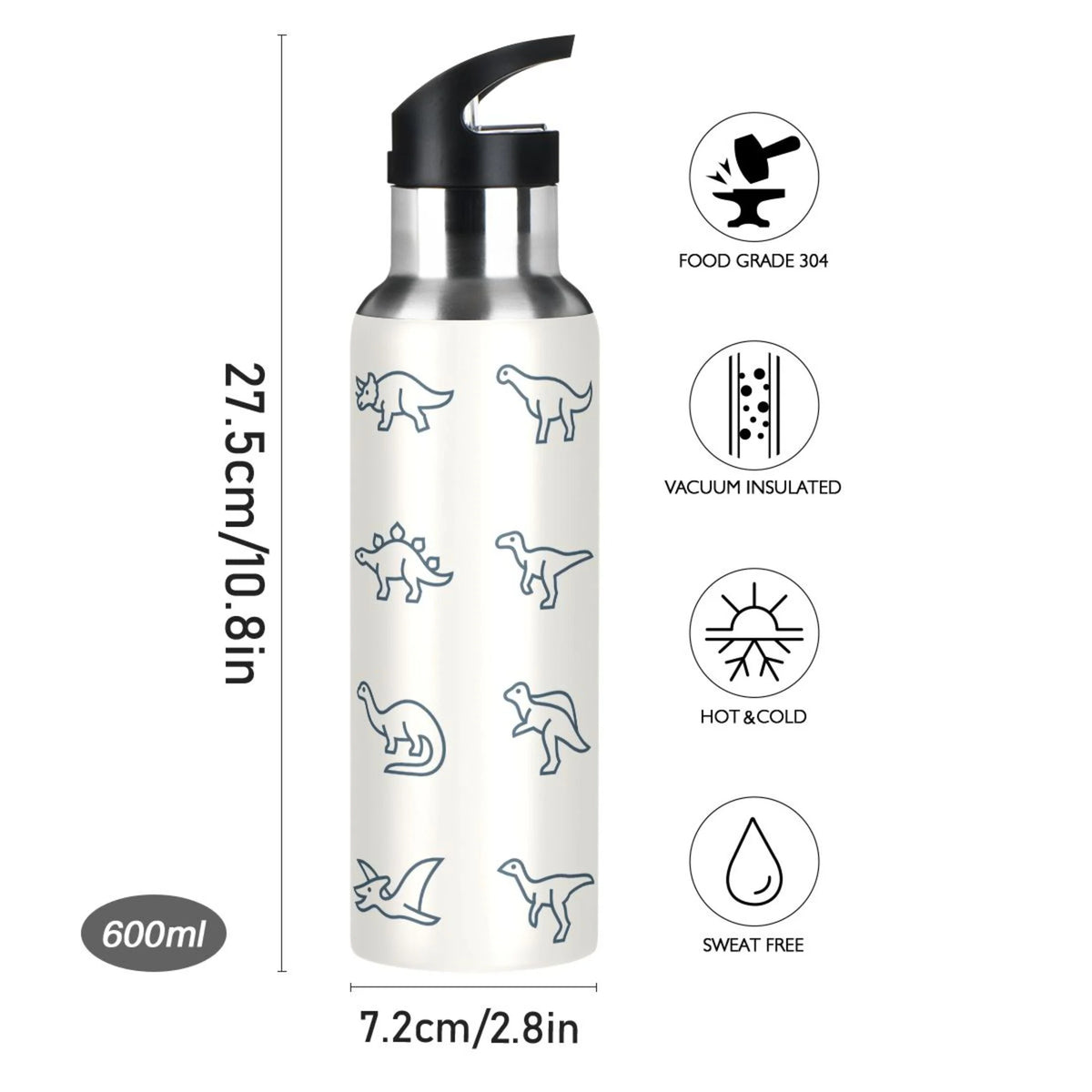 Stainless Steel Water Bottle with Straw Lid Vacuum Insulated Leak Proof Flask 20 OZ Y434634