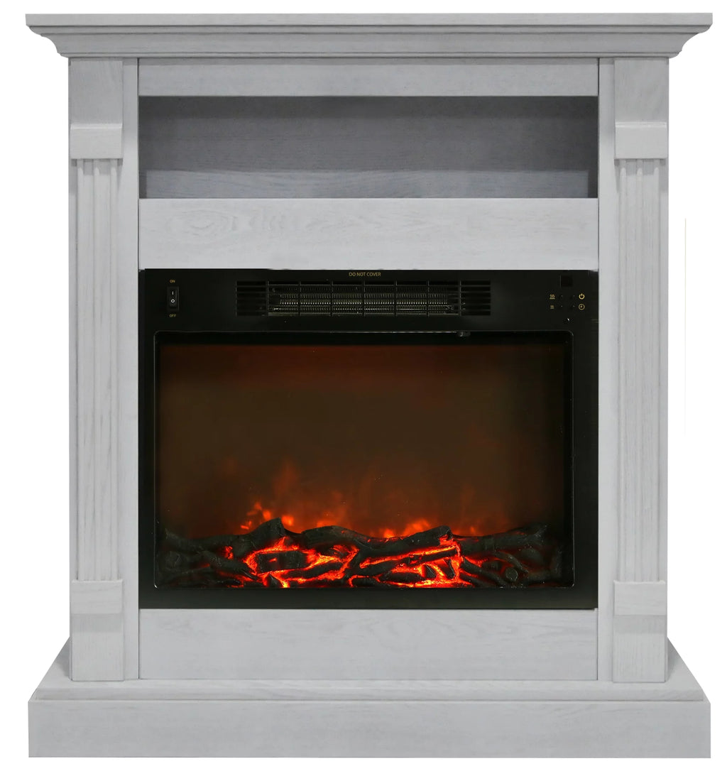 34" Freestanding White Electric Fireplace Heater with Storage Shelf & Remote Control L76137