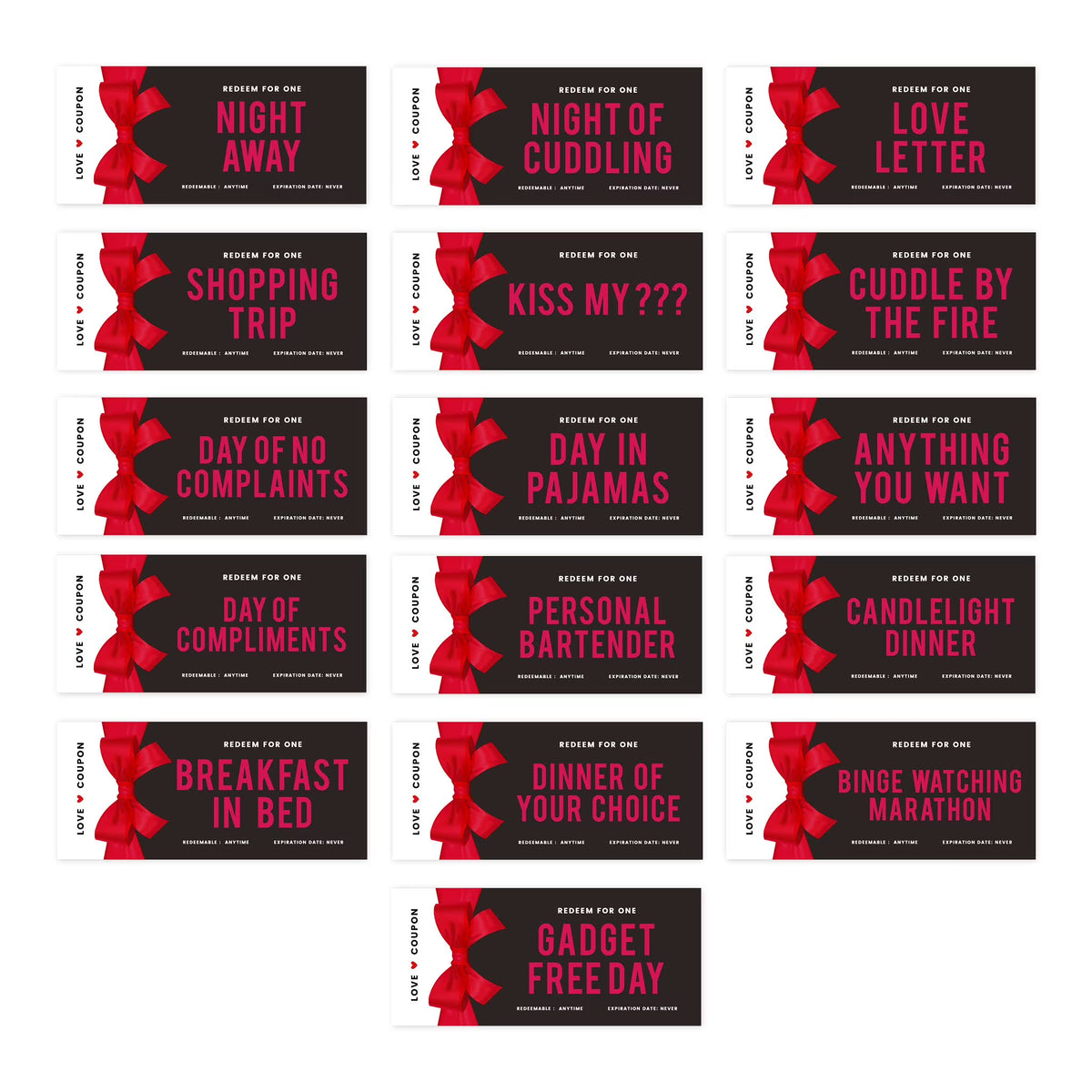 16-Pk Red Bow Coupons U6189