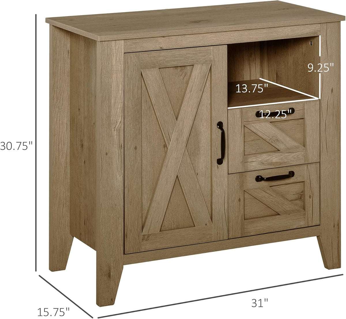 Oak Finish Sideboard with Cabinet, 2 Drawers and Open Shelf R68943