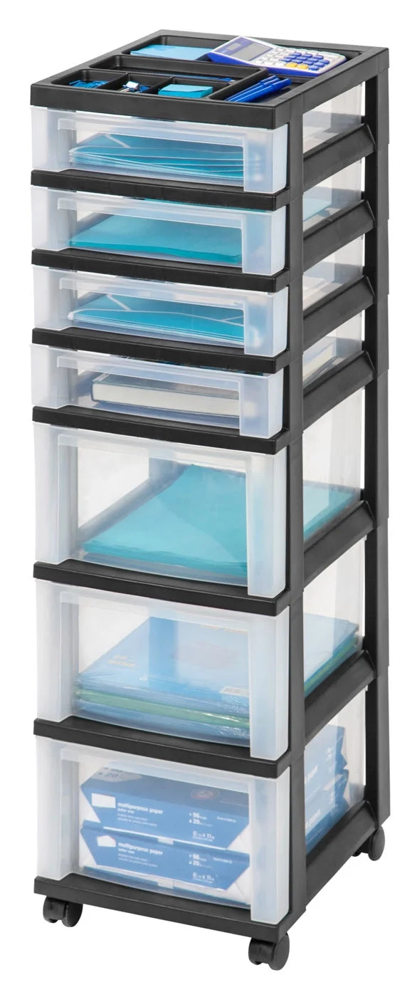 7 Drawer Rolling Storage Cart with Organizer Top, Black I23779