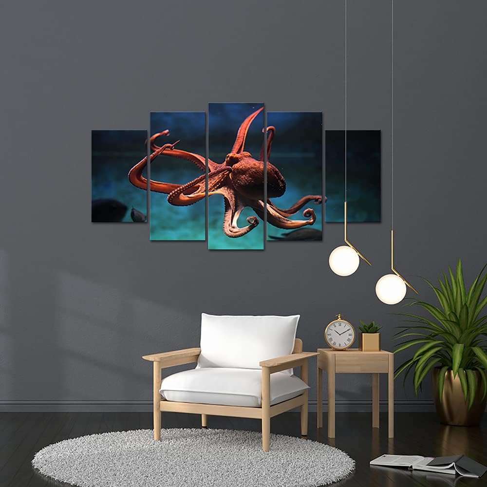 5 Piece Blue Octopus Canvas Wall Art P413