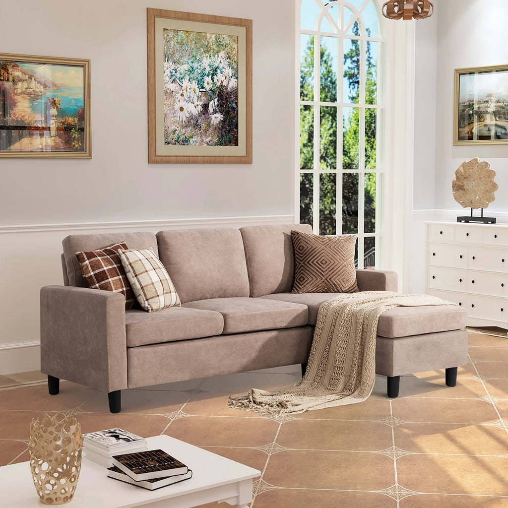 Linen Fabric Convertible L-Shaped Sectional Sofa Dark Gray U4440