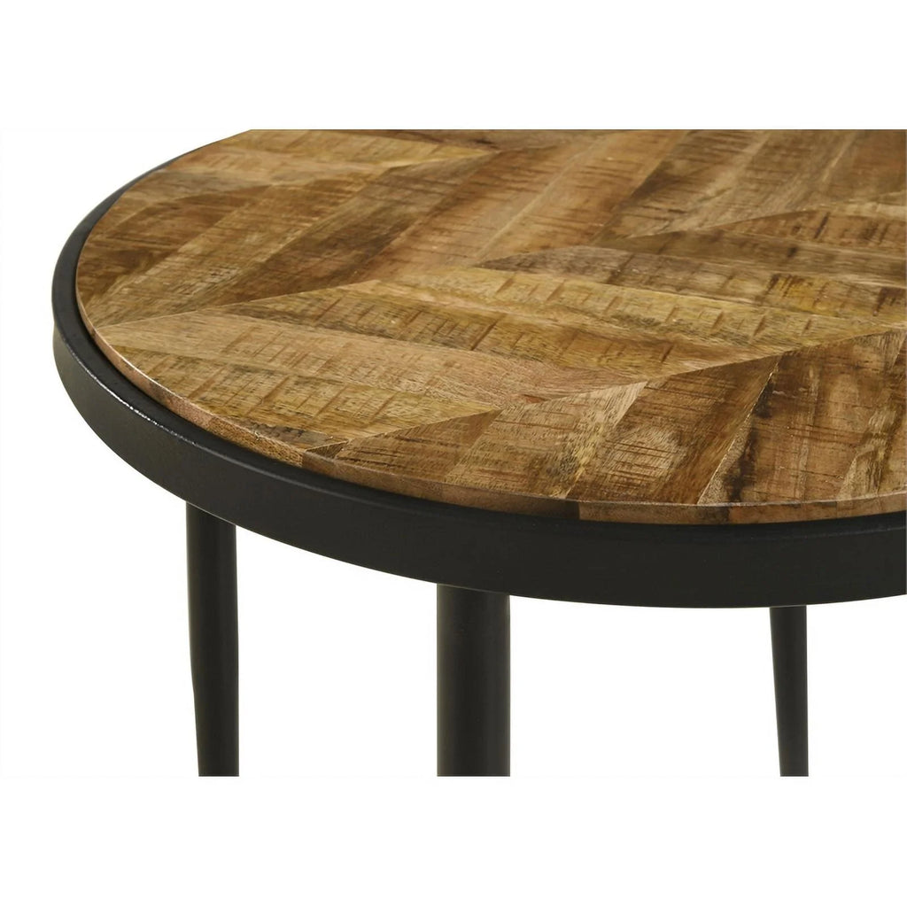 Round Metal Side Table in Natural Mango and Black R258