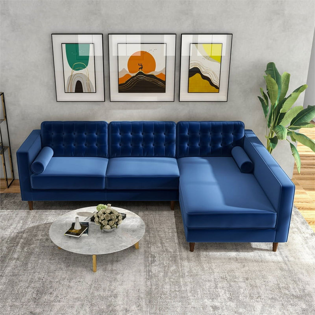 Blue Velvet L-Shaped Right-Facing Sectional E603263