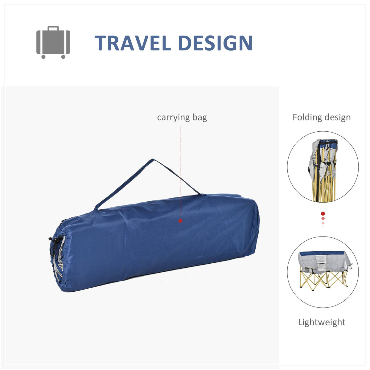 Double Seat Folding Camping Chair with Storage Pocket & Cup Holder H293408