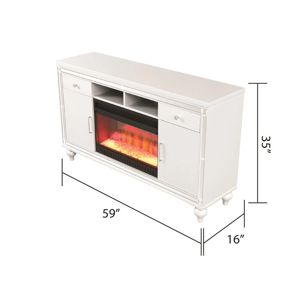 Solid Wood TV Stand With Electric Fireplace in White C995431
