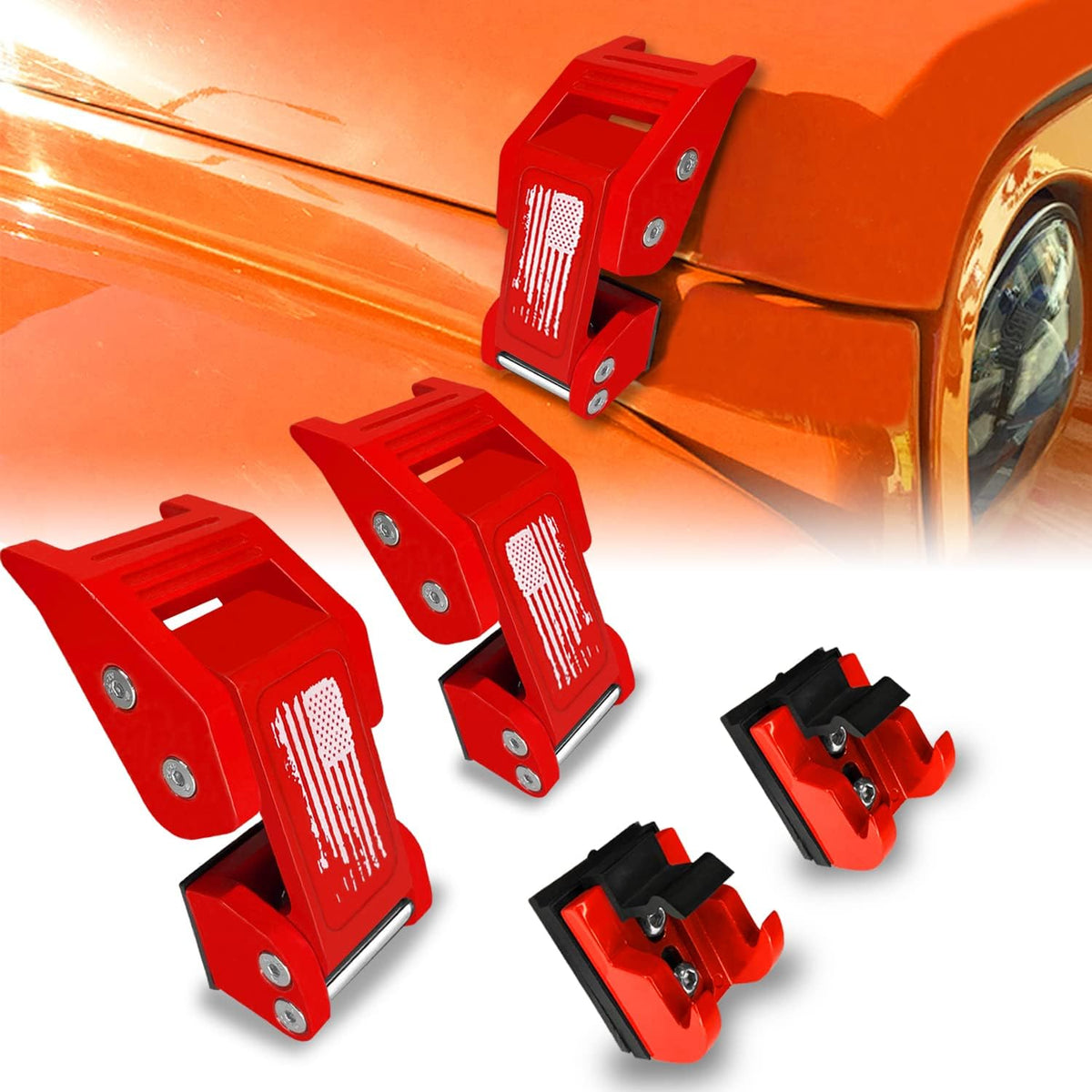 Red Aluminum Hood Latches Catch with U.S. Flag Style, 1 Pair T71917