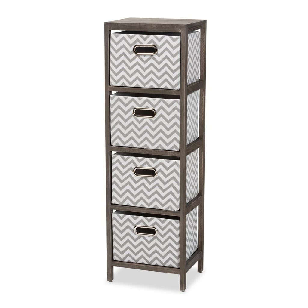Grey and White Fabric 4-Basket Tallboy Storage Unit C5680