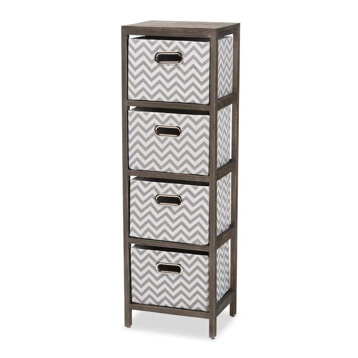 Grey and White Fabric 4-Basket Tallboy Storage Unit C5680