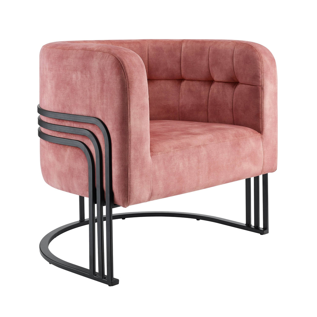 Beige Velvet Tufted Curved Back Barrel Accent Chair Q38179