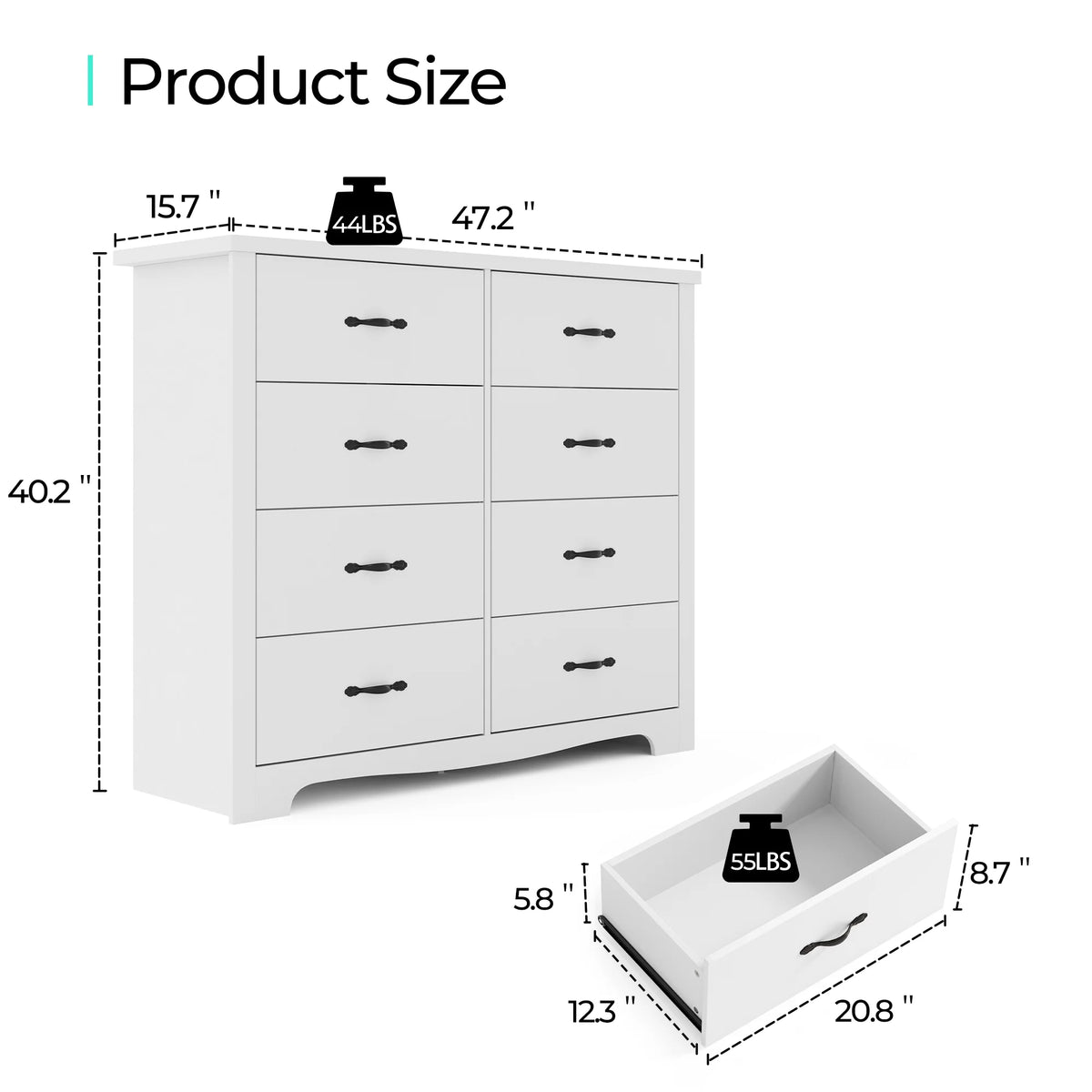 Black 6 Drawer Double Dresser J9851