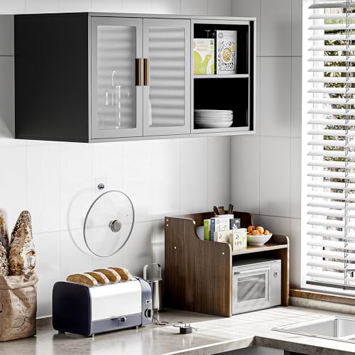 Black Over Toilet Wall Mounted Metal Cabinet with Two Glass Doors and Shelves F50821