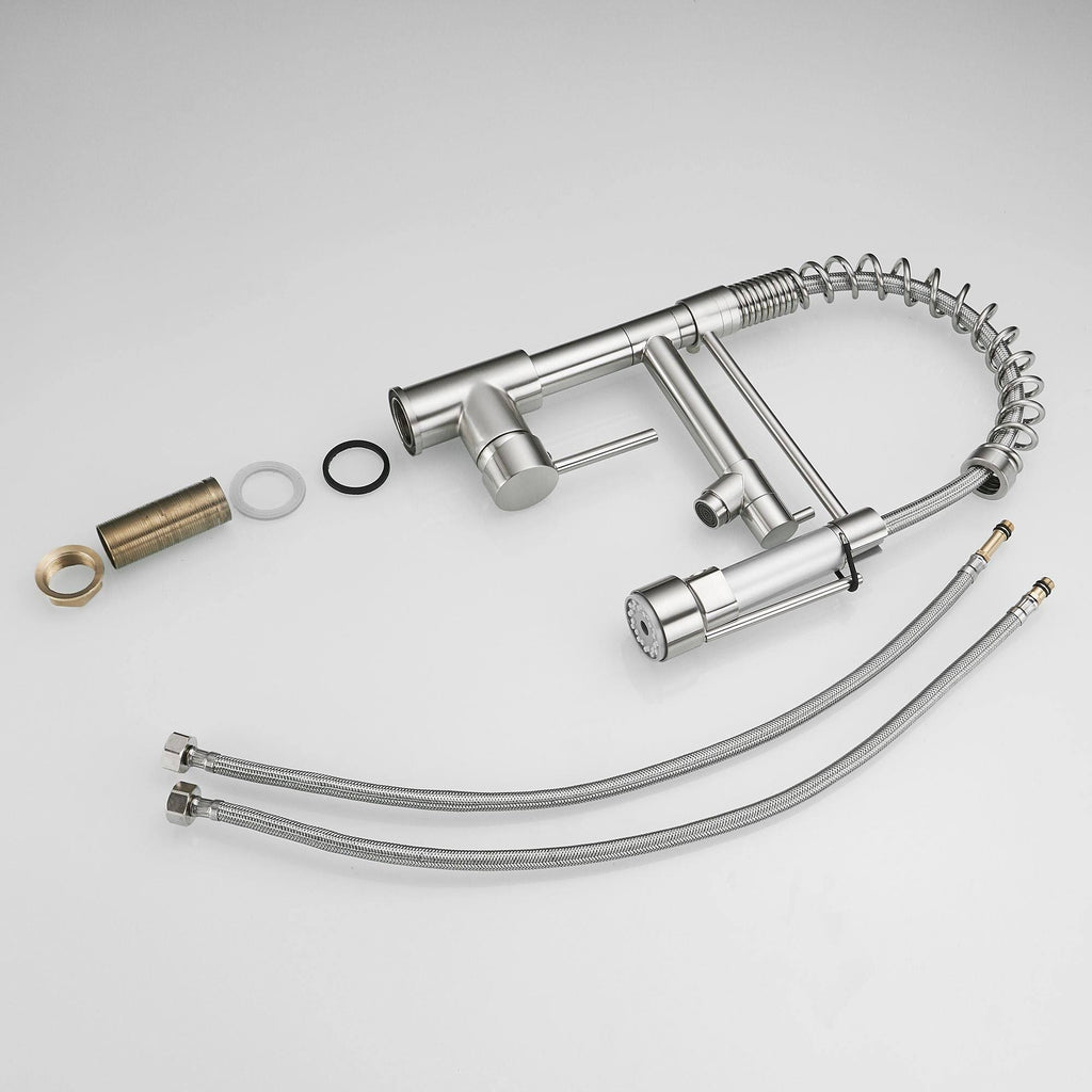 Nickel Pull Down Kitchen Faucet with Spring Spout I662855