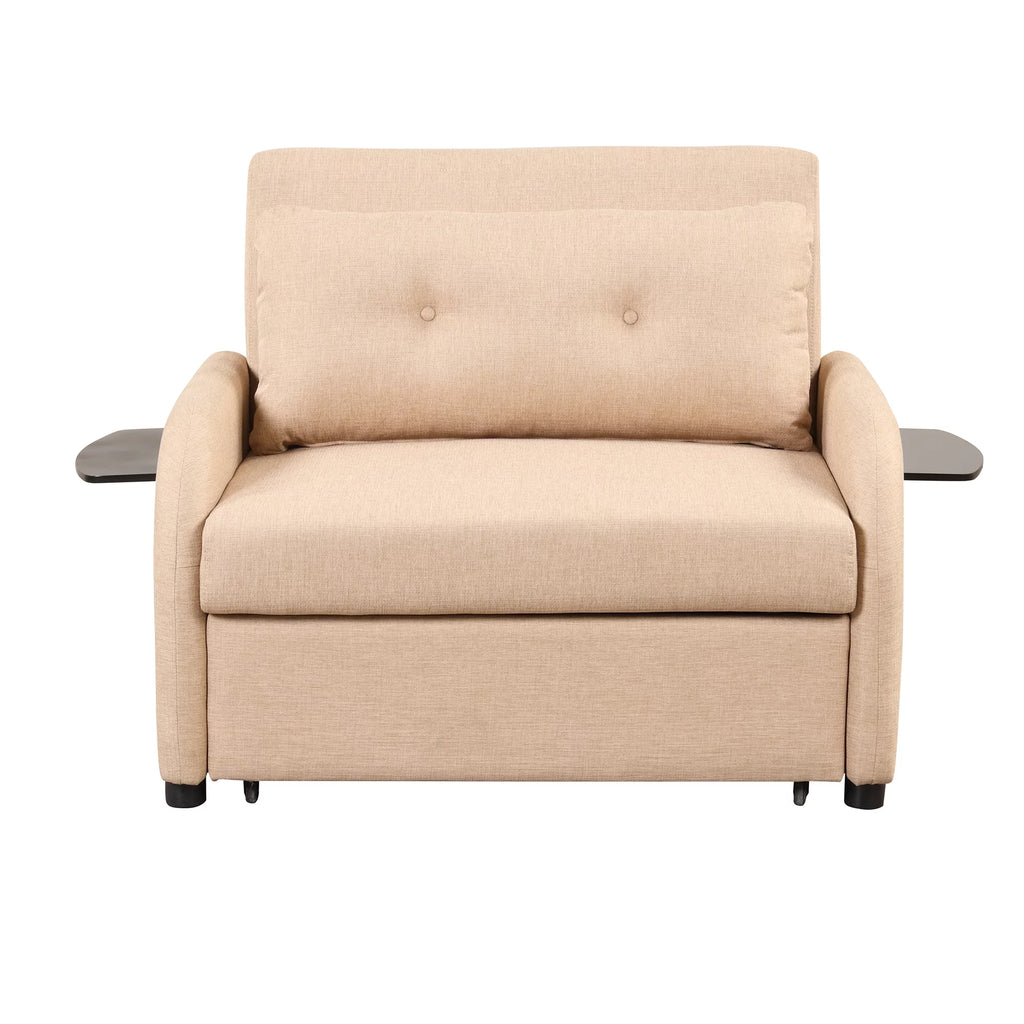 Beige 3 in 1 Pull Out Sofa Sleeper with 2 Wing Table and USB Charge E530867