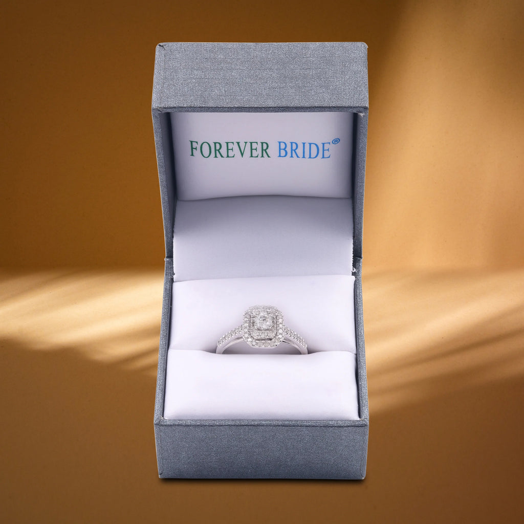 Emerald Halo Diamond 10 Kt White Gold Engagement Ring K414