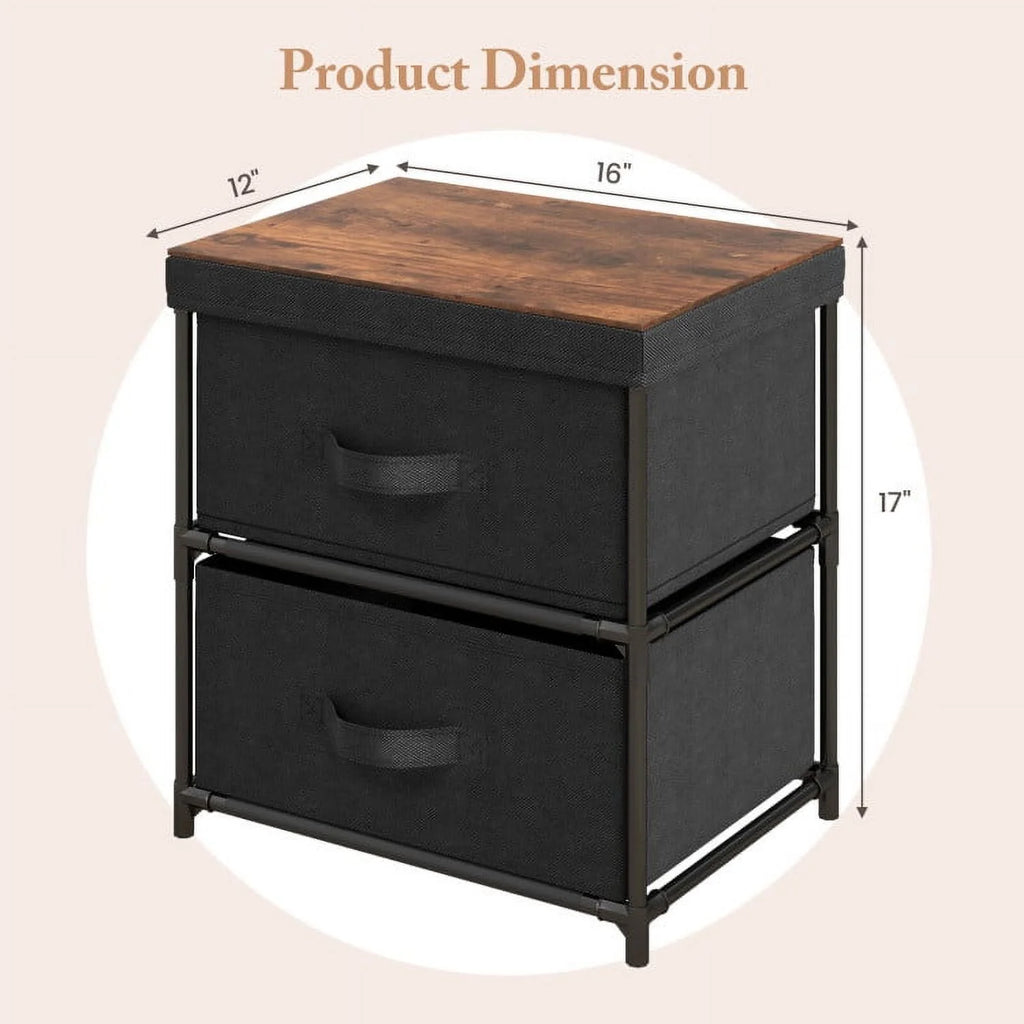 Grey Rustic Brown 2 Drawer Nightstand H773