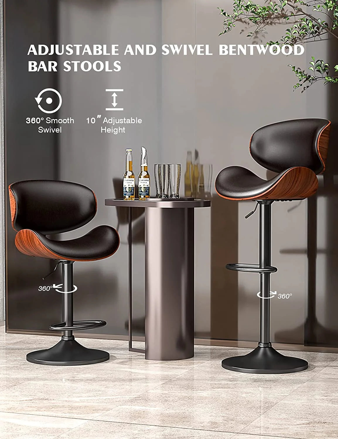 Swivel Bar Stools Set of 2, Adjustable PU Leather with Back and Footrest X625