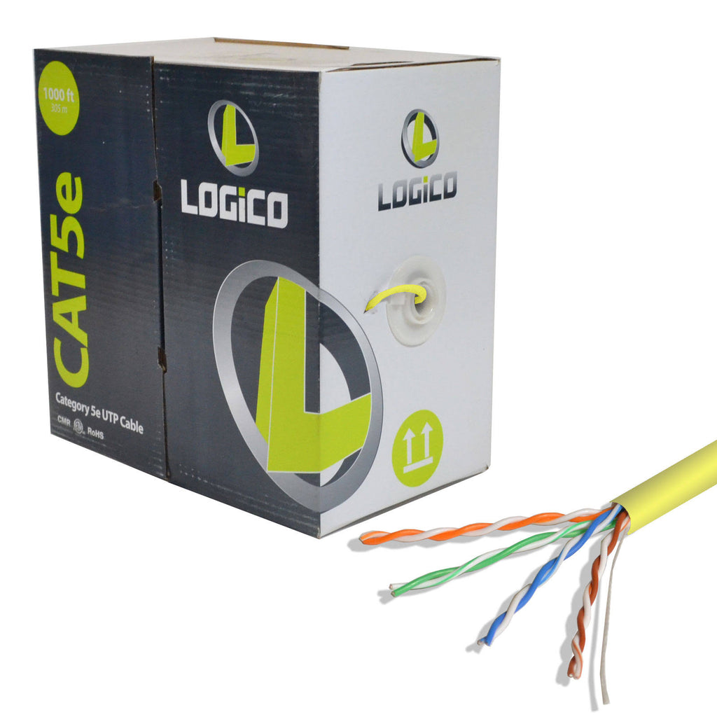 Cat5e Riser UTP Bulk Ethernet Cable 1000ft 350MHz 24AWG Yellow L179637