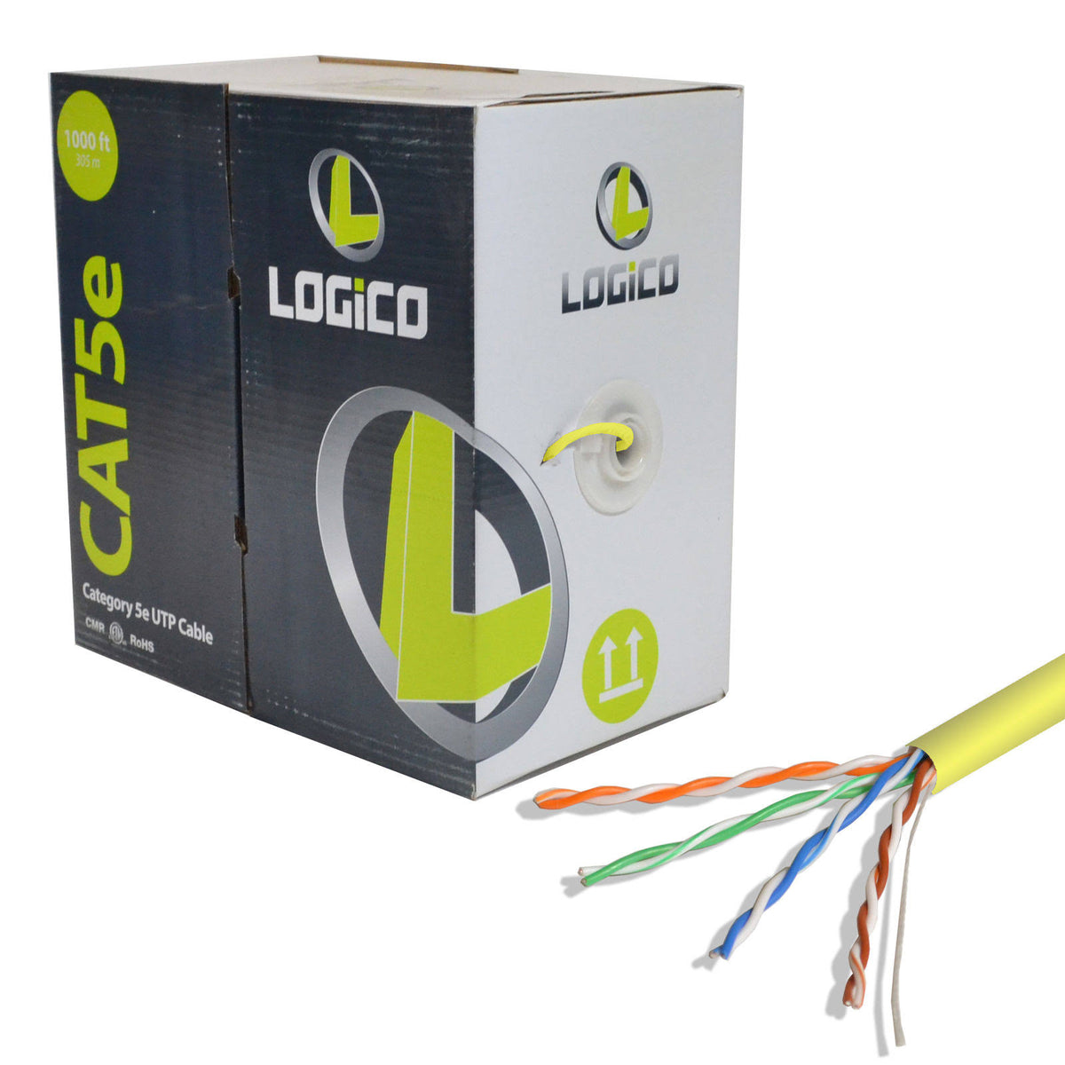 Cat5e Riser UTP Bulk Ethernet Cable 1000ft 350MHz 24AWG Yellow L179637