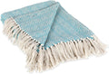 Aqua Cotton Diamond Patterned Blanket Throw with Fringe, 50 x 60 K696999