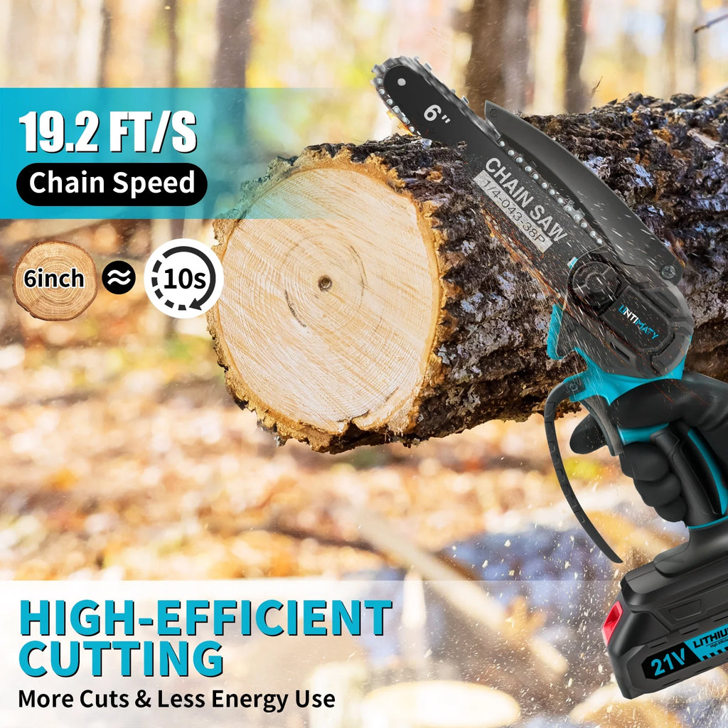 Mini Cordless Chainsaw, 6-Inch Battery Powered with 2 Batteries 2 Chains X92112